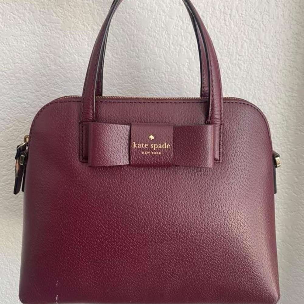 Kate Spade Burgundy Satchel with Structured Design and Bow - Picture 2 of 6